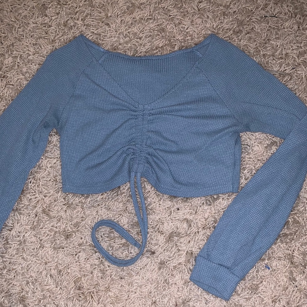 Waffle Knit Drawstring Front Top
